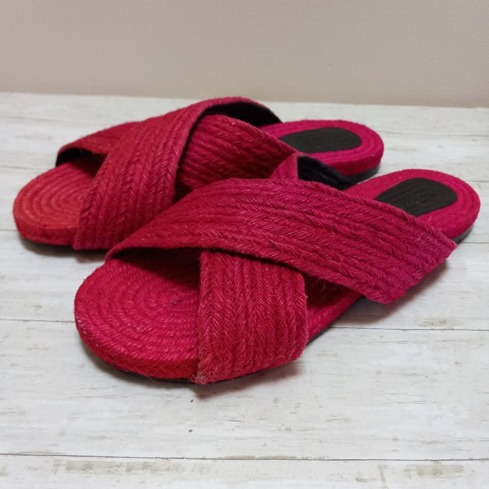 Topshop Pink Crisscross Rope Slide Sandals